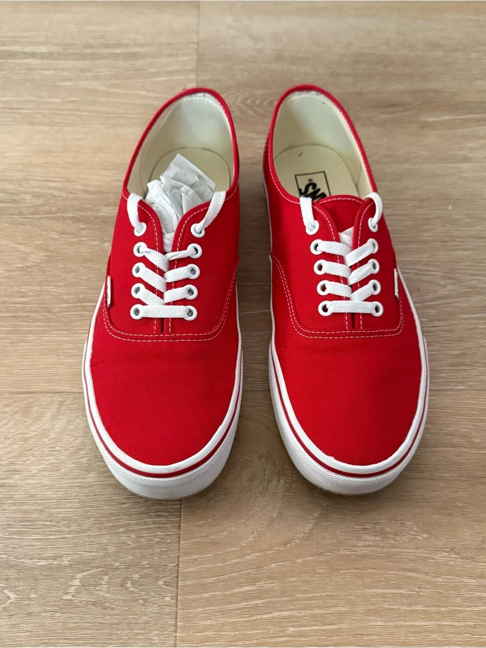 Vans Red Low-Top Canvas Sneakers with White Laces